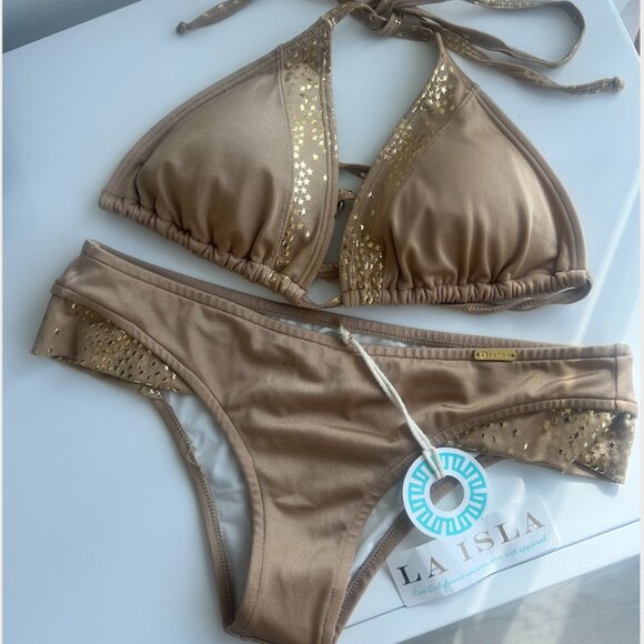 La Isla Women's Metallic Gold Bikini Set with Stars. Size S. NWT, Never Worn. - Picture 1 of 15